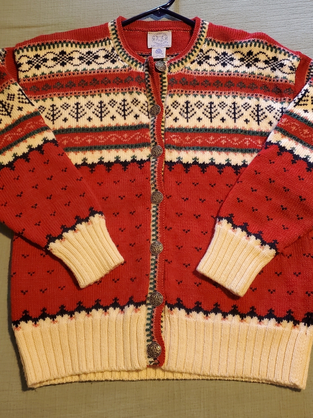 Red Fair Isle Button-Front Women’s Sweater Cardigan - Picture 6 of 6